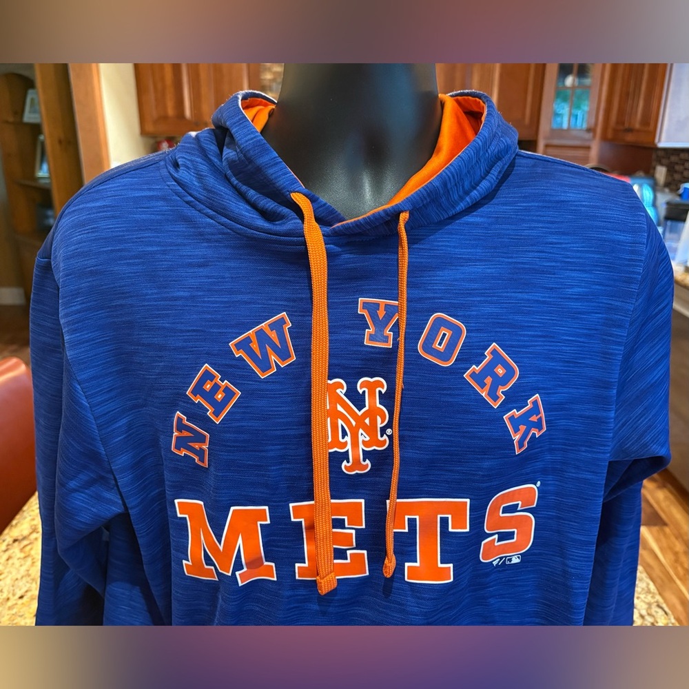 New York Mets men’s MLB Hoodie. Sharp blue/orange w/logos throughout. Medium‎ - Picture 2 of 6